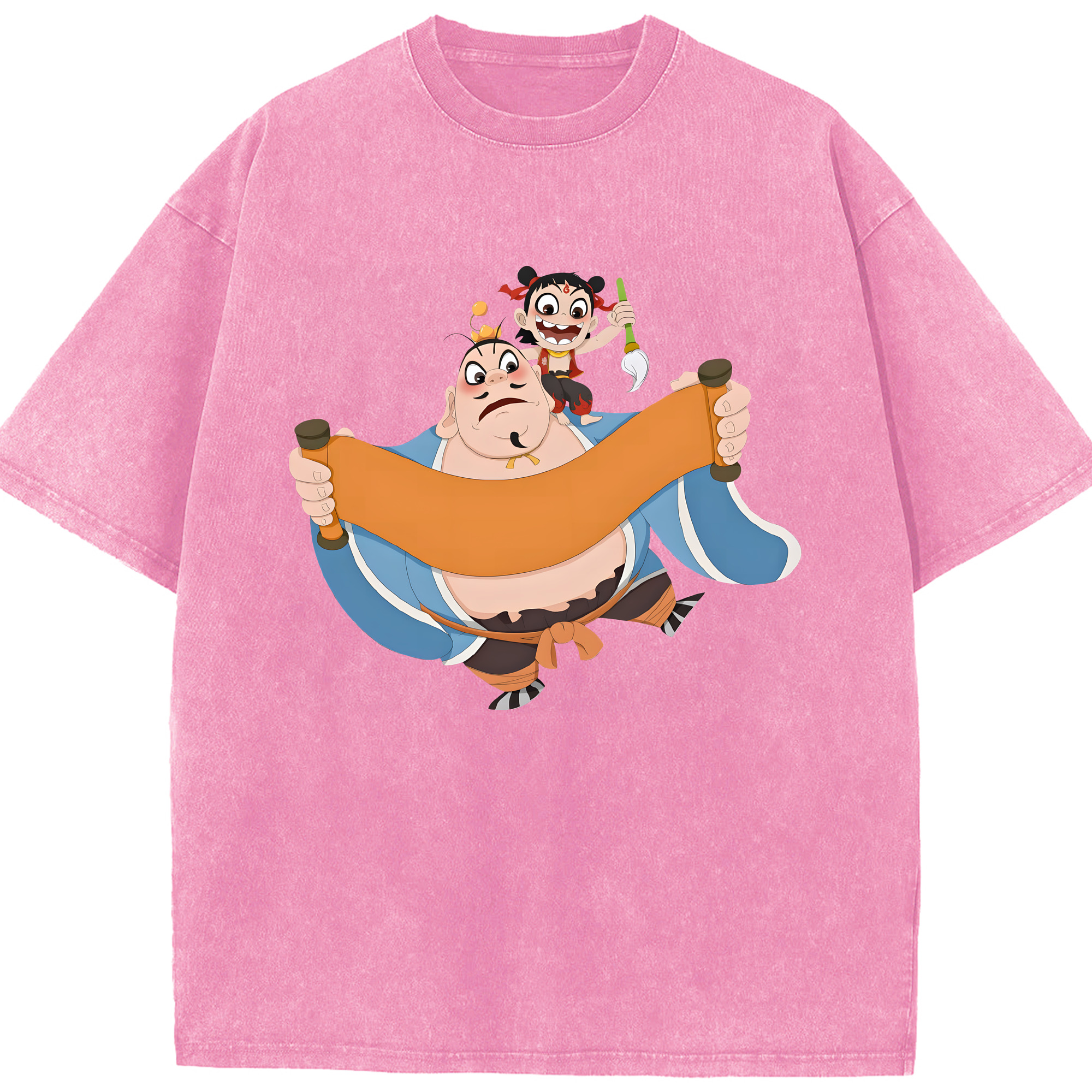 （画像用） Ne Zha 2 ナタ 魔童の大暴れ 綿100% ヴィンテージ風 半袖Tシャツ（フロントプリント）